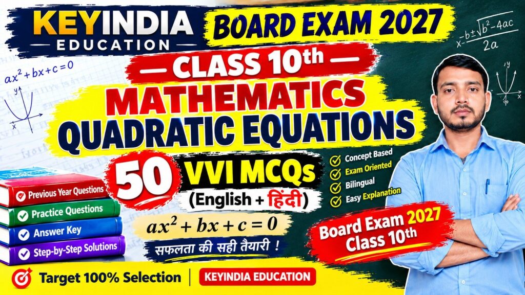 Class 10 Maths Quadratic Equations 50 VVI MCQs for Board Exam 2027 by KeyIndia Education
